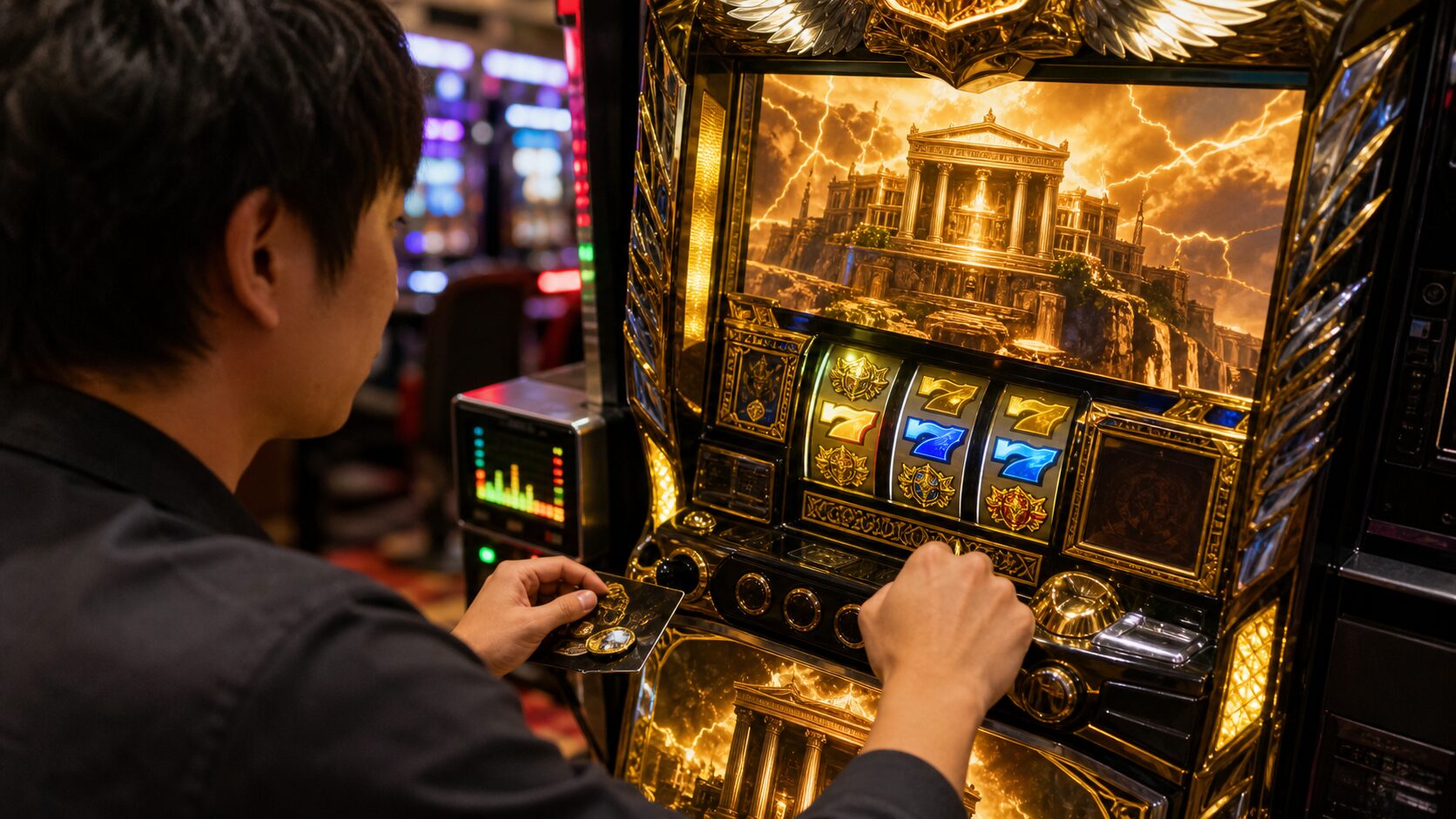 510G短縮天井への期待を持ってレバーに手をかける場面
