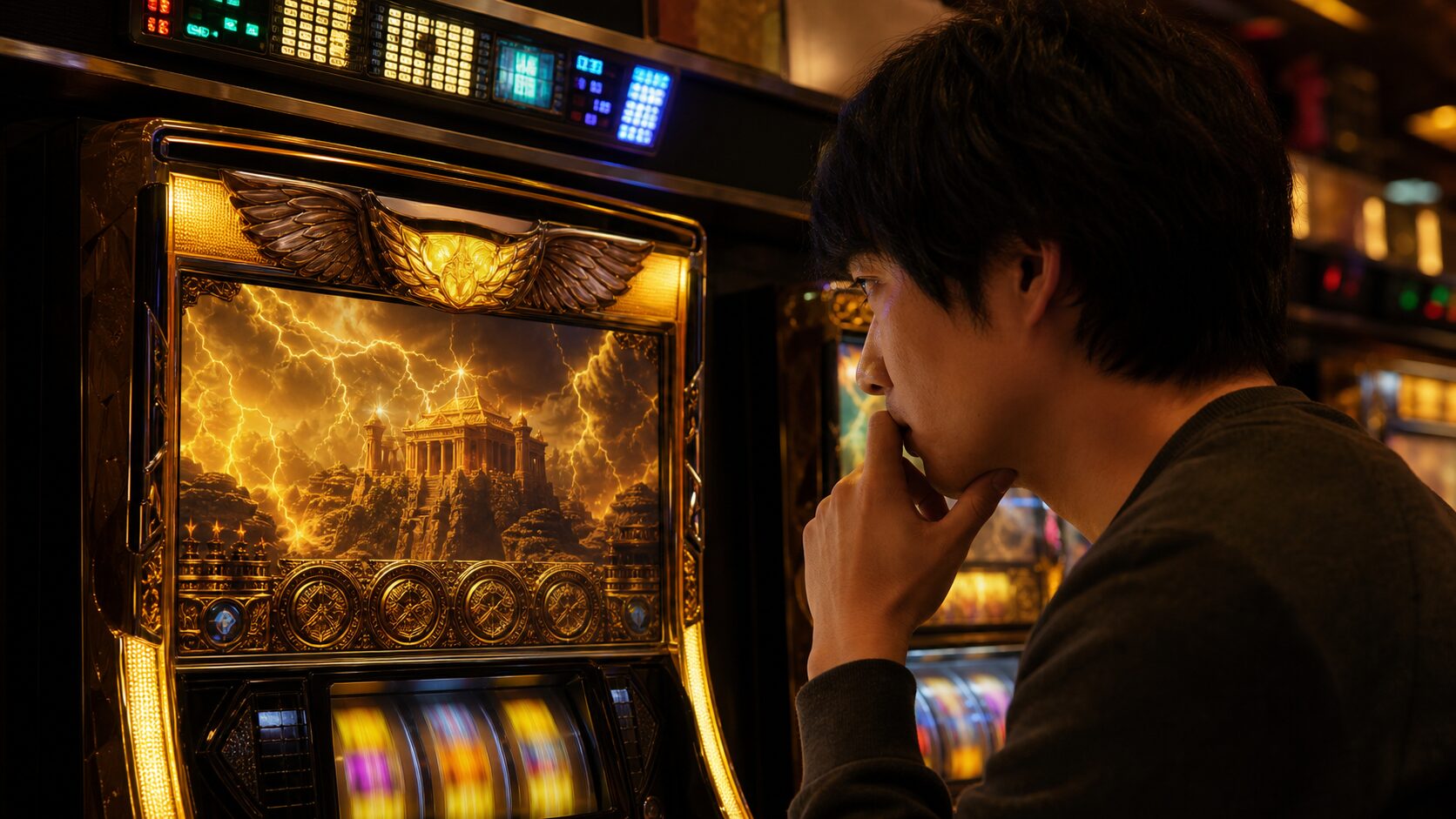 差枚到達やエンディング後の有利区間リセットを意識して台を見る場面